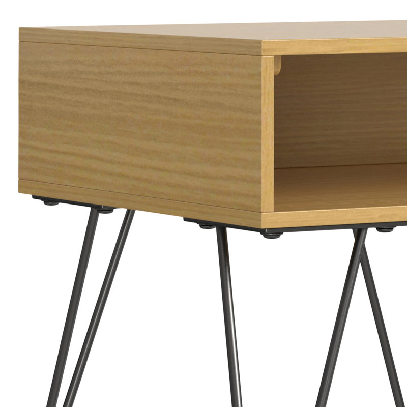 Hunter 22 Inch Oak Veneer Industrial End Table with Metal Hairpin Legs