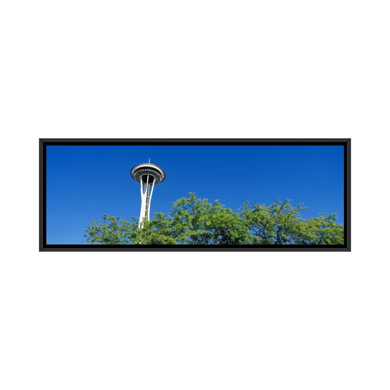 «Panoramic Space Needle», Seattle, Washington State, États-Unis - reproduction d'art sur toile tendue, Cadre noir