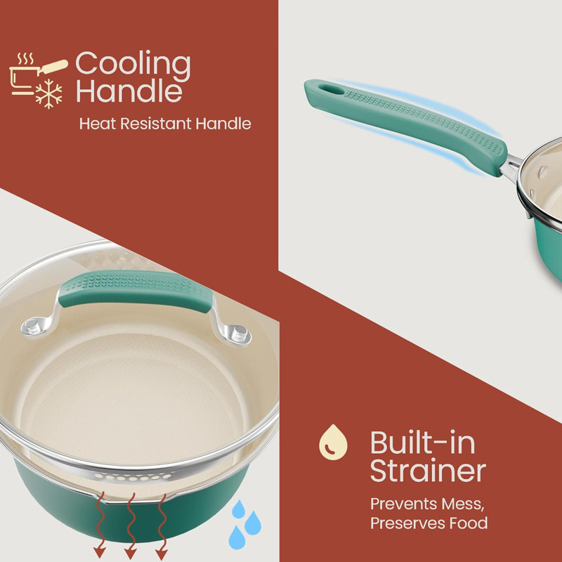22-piece Pots And Pans Set, Nonstick Cookware & Bakeware With Plaid Pattern, Stackable, Dishwasher & Oven Safe, Aqua
