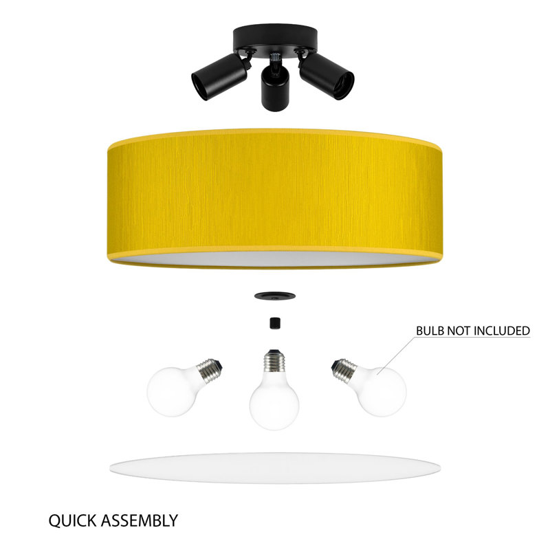 Doce Fabric Flush Mount, Mustard, 20cm H x 45cm W x 45cm D