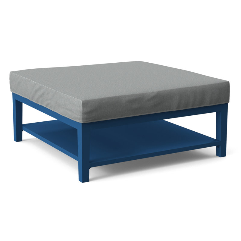 Hammond Square Ottoman, Antique Black Finish, Light Blue Performance Fabric; 0851-55