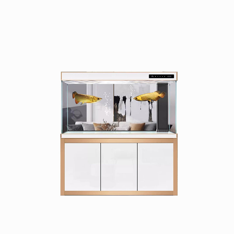 Aquarium de 59,06 po en verre ultra transparent blanc et doré