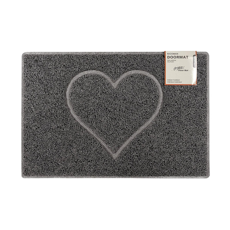 Heart Embossed Doormat, Grey, Rectangle 60 x 90cm