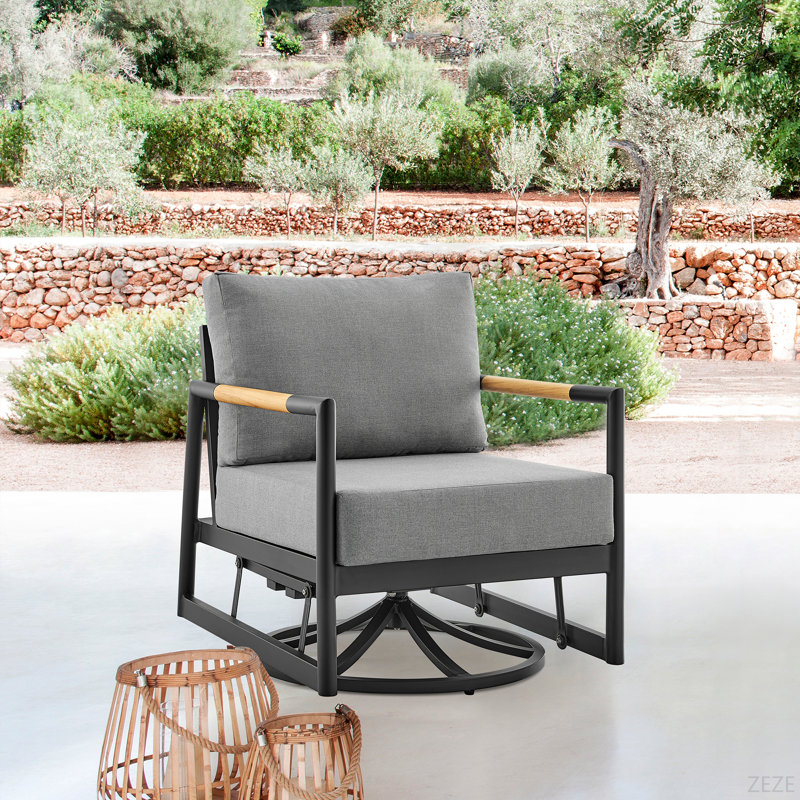 Chaise longue d'extérieur pivotante et pivotante en aluminium et bois de teck avec coussins
