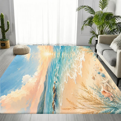 Tapis de paysage de plage, motif de soleil levant, tapis de protection antidérapant, décoration intérieure de style bord de mer pour salon, chambre à coucher, entrée, cuisine, balcon, appartement