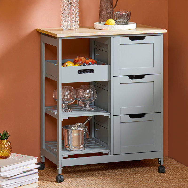 Ryland Kitchen Trolley, Grey, Natural