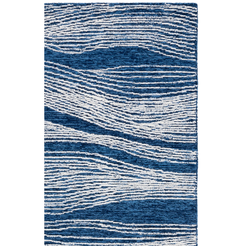 Tapis bleu marine / ivoire en laine touffeté à la main Mahli, Rectangle de 5 pi x 8 pi
