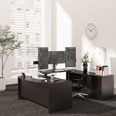 Negin 106.3'' U-Shape Height Adjustable Desk with File Cabinets