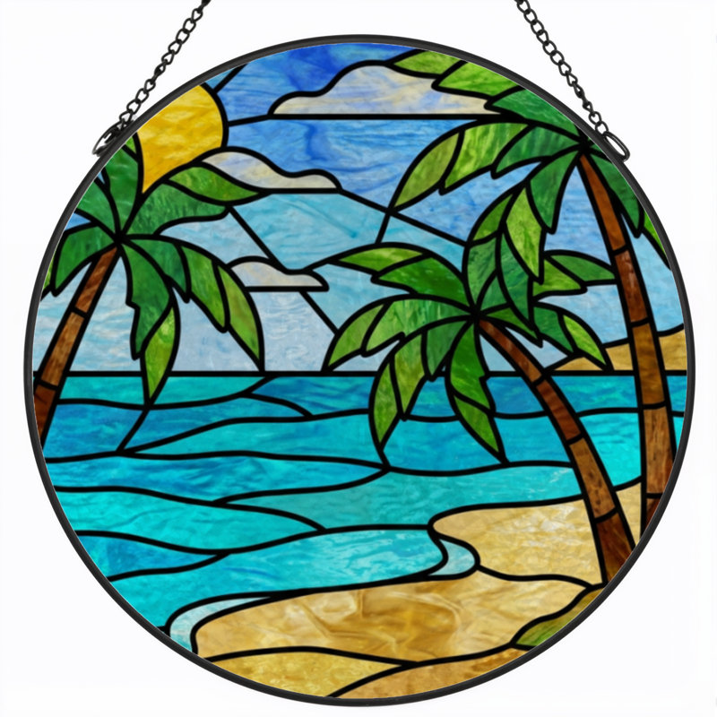 Panneau de vitrail de plage 7,8 "H Tropical Beach, H 7,8 po x l 7,8 po