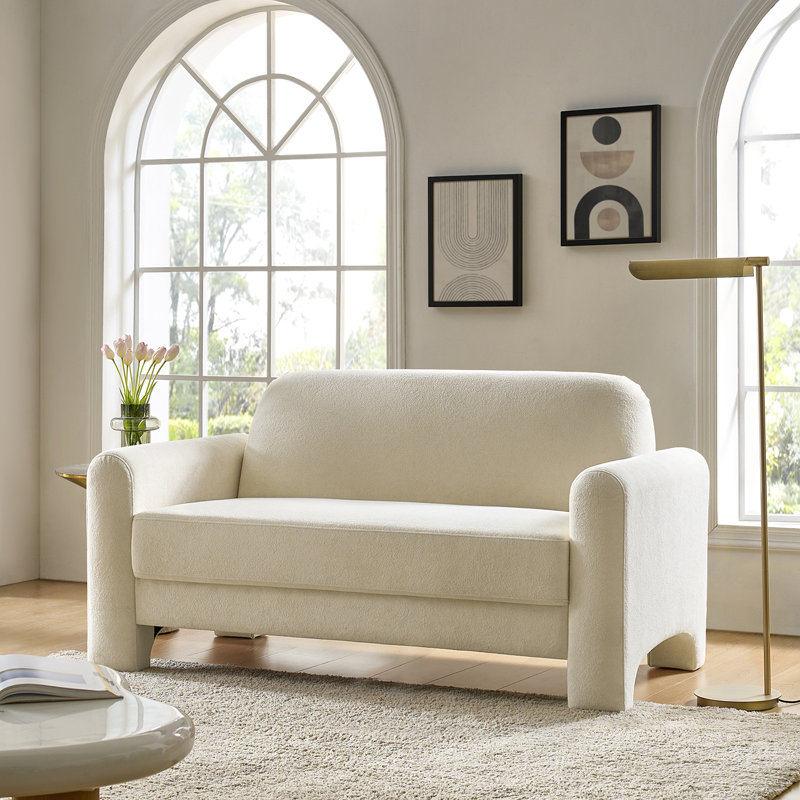 Werts 59.5" Modern Curved Chenille Loveseat Sofa, Ivory