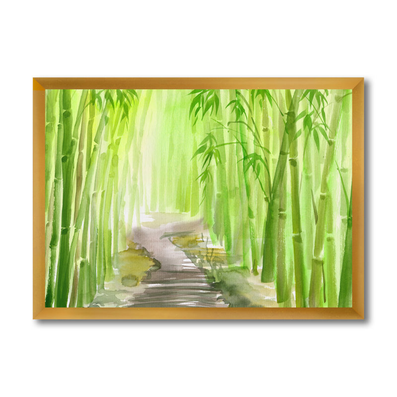Vert forêt de bambou - reproduction sur toile, H 24 po x l 32 po x P 1,5 po, Toile encadrée d'or