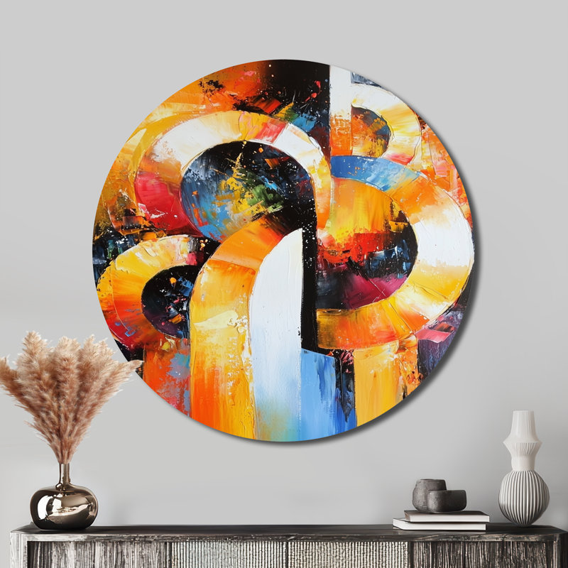 Tour géométrique Art déco - Abstrait géométrique mural rond, art mural de salon géométrique moderne, H 16 po x l 16 po