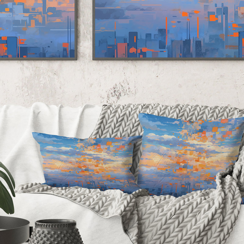 Coussin décoratif gris et orange à emboîtement Perspectives II
