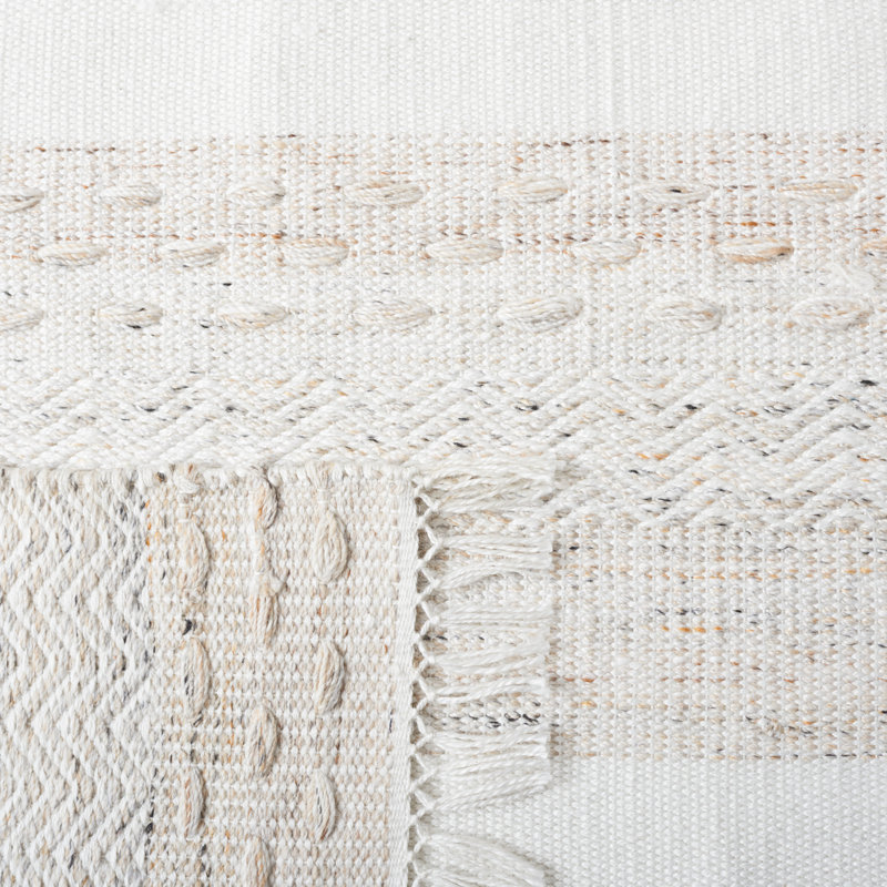 Tapis beige / ivoire tissé à plat à la main Cortland, Rectangle 3 pi x 5 pi