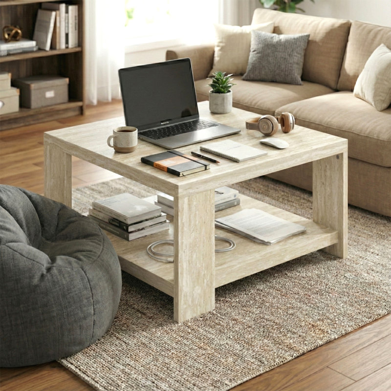 Table basse carrée 31 "avec rangement Caomhan Basilico, Beige