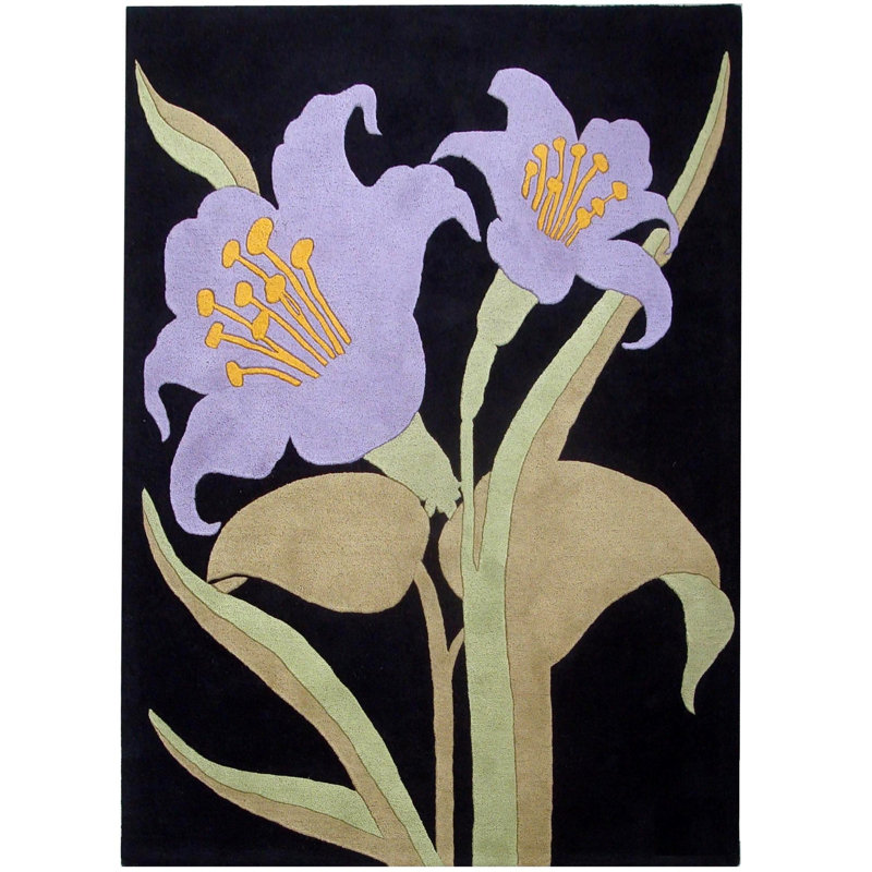 Tapis noir / mauve / beige touffeté à la main Candelo, Carré 6 pi