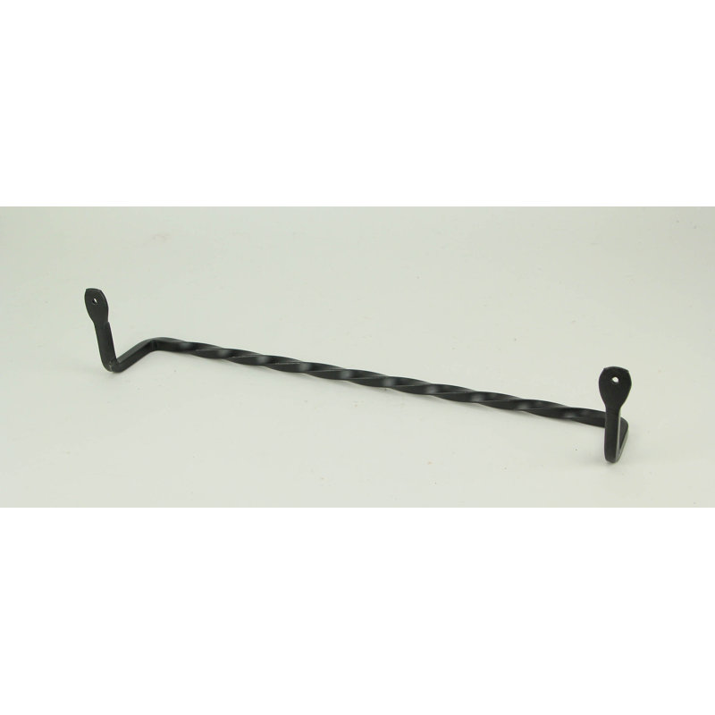 Rustic primitive black wrought iron towel bar, hand-forged wall-mounted holder for kitchen or bath — 17.25" L x 3.25" H x 2.75" W