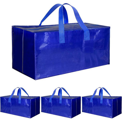  4 Pack Extra Large Moving Bags with Backpack Straps, Strong Handles/Zippers, Heavy Duty Storage Tote For Moving Travel Camping Space Saving, Blue