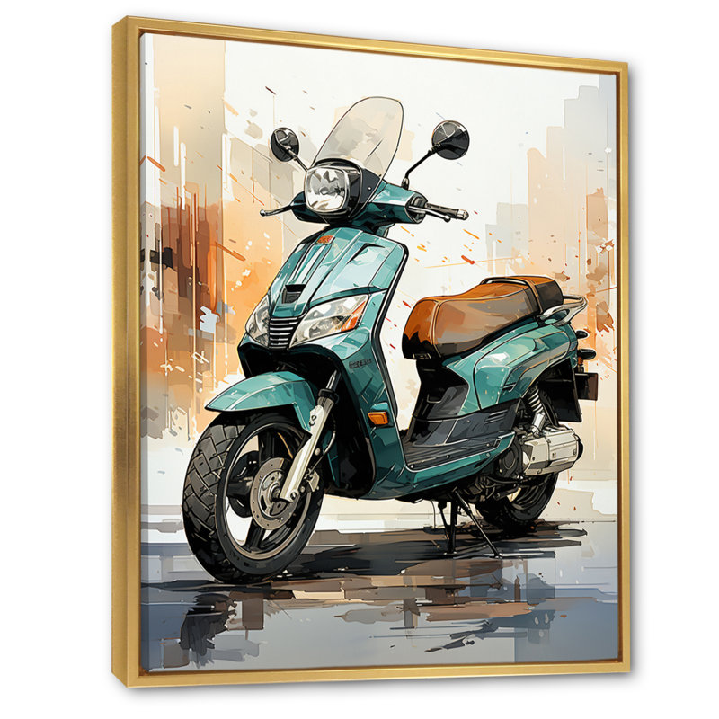 «Green Scooter City Cruiser», art mural sur toile Scooter, H 32 po x l 24 po x P 1 po, Cadre flottant doré