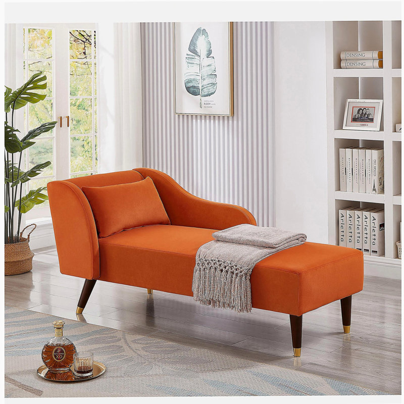 Jibria Modern Chaise Lounge Chair, Orange Velvet