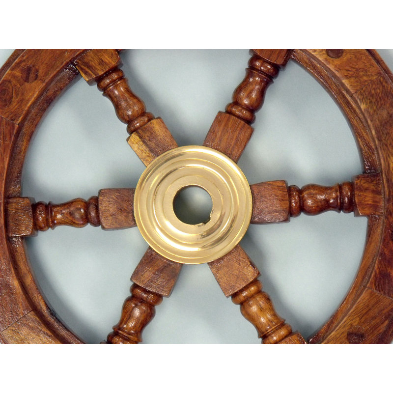 Décoration murale barre de bateau en bois brun et cuivre, H 12 po x l 12 po x P 2 po