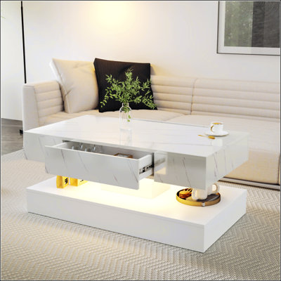 Table basse haute à DEL avec rangement, mobilier de salon moderne et polyvalent avec éclairage RVB