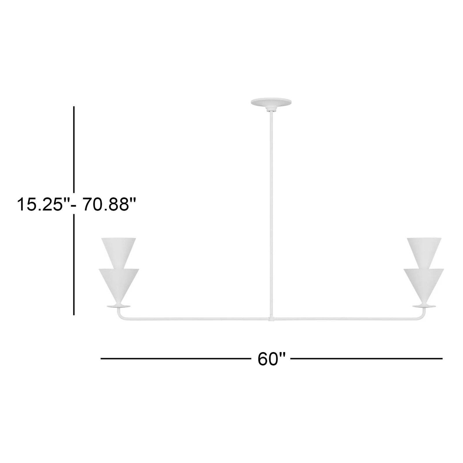 Deckland 2 - Light Metal Dimmable Chandelier, 15.25" H x 60" W x 60" D