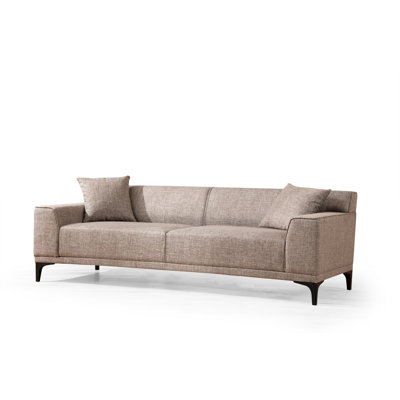 Élégant canapé 3 places, couleur fauve, 84,6 po x 34,3 po x 33,9 po | Structure en bois de hêtre durable et en carton, tissu 100% polyester | Coussins en mousse souple et plumes, 2 coussins inclus | Parfait pour les salons modernes et les décors scandinaves