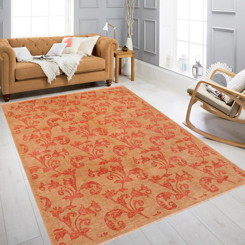 Tapis oriental rouille / brun clair en laine noué à la main 8 pi 1 po x 9 pi 9 po Silke
