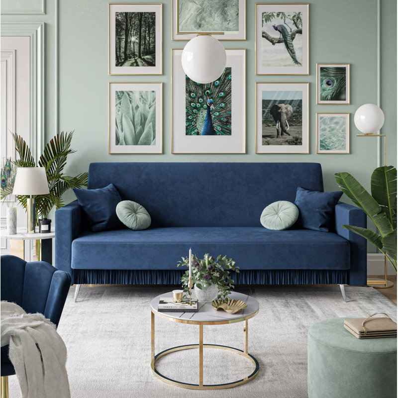 Semma 3 Seater Velvet Sofa Bed, Navy Blue