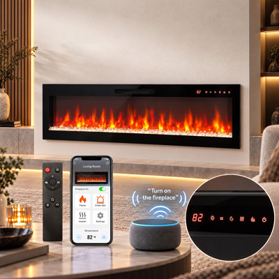 60" Smart WiFi Electric Fireplace, Wall Mounted/Recessed, 16 Flame Colors, Remote & App Control with Alexa, Fireplace Heater with 9H Timer, Thermostat for Living Room Bedroom