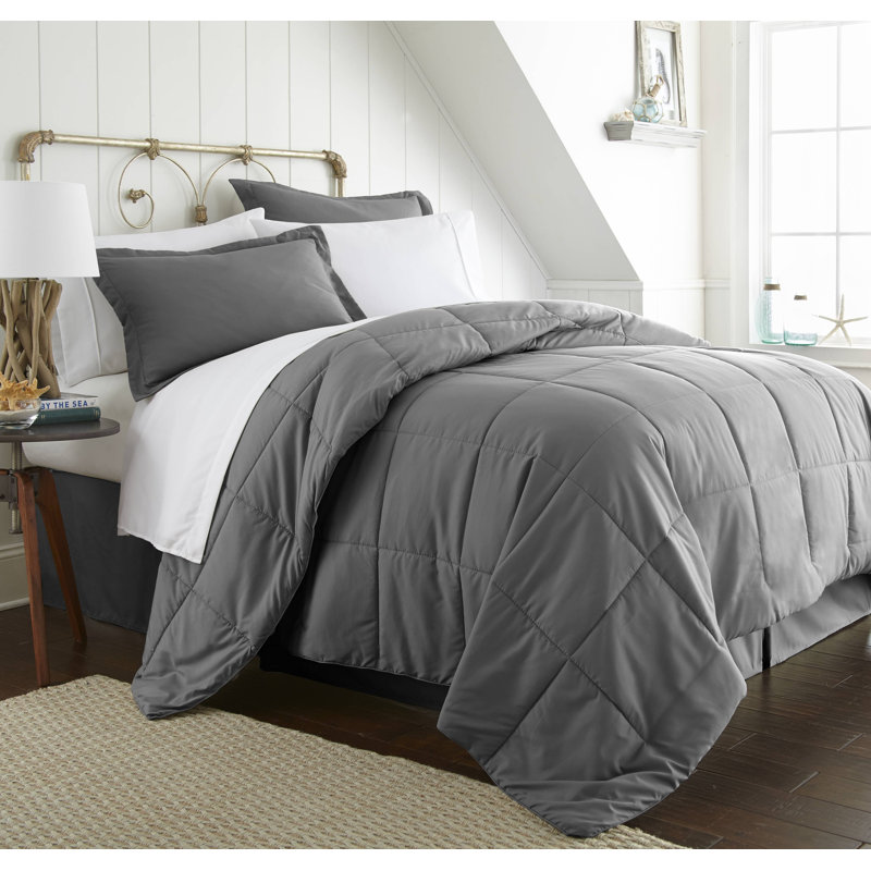 Ensemble de literie complet en microfibre de 8 pièces Simply Soft, Gris, Édredon double + 7 pièces incluses