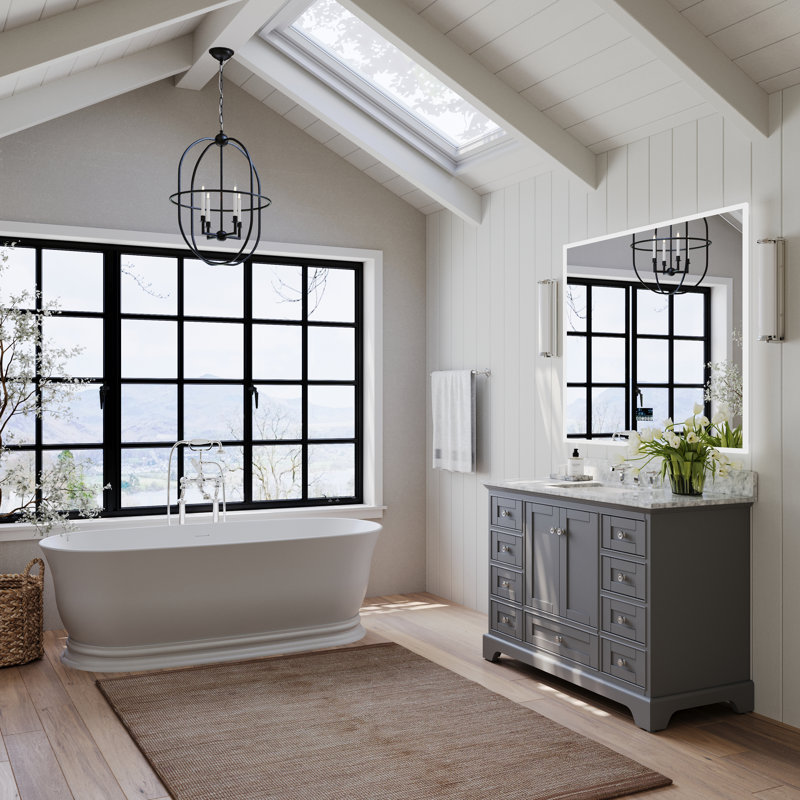Audrey 48'' W Single Vanity, Sapphire Gray/Brushed Nickel, Carrara White Marble