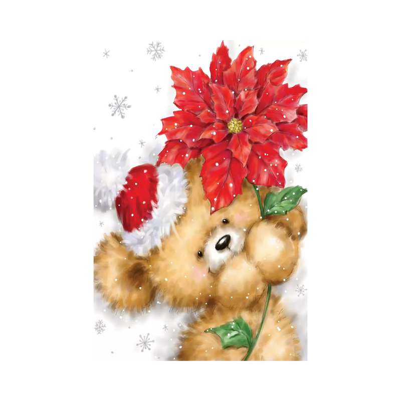 Bear With Poinsettia I by MAKIKO - Wrapped Canvas Print, 20.32 cm H x 30.48 cm W