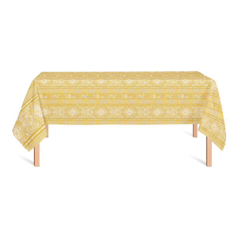 Rectangular Geometric Polyester Tablecloth, Yellow