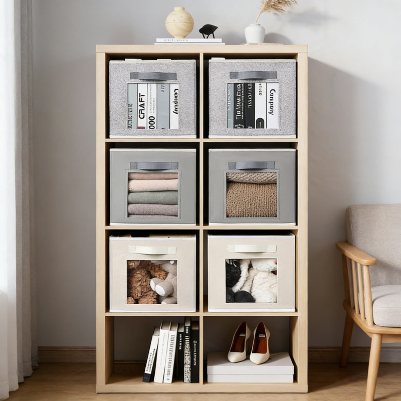 Foldable Fabric Storage Cubes With Clear Window And Handles - Organizer Bins For Closet, Shelf, And Home Organization, Gray