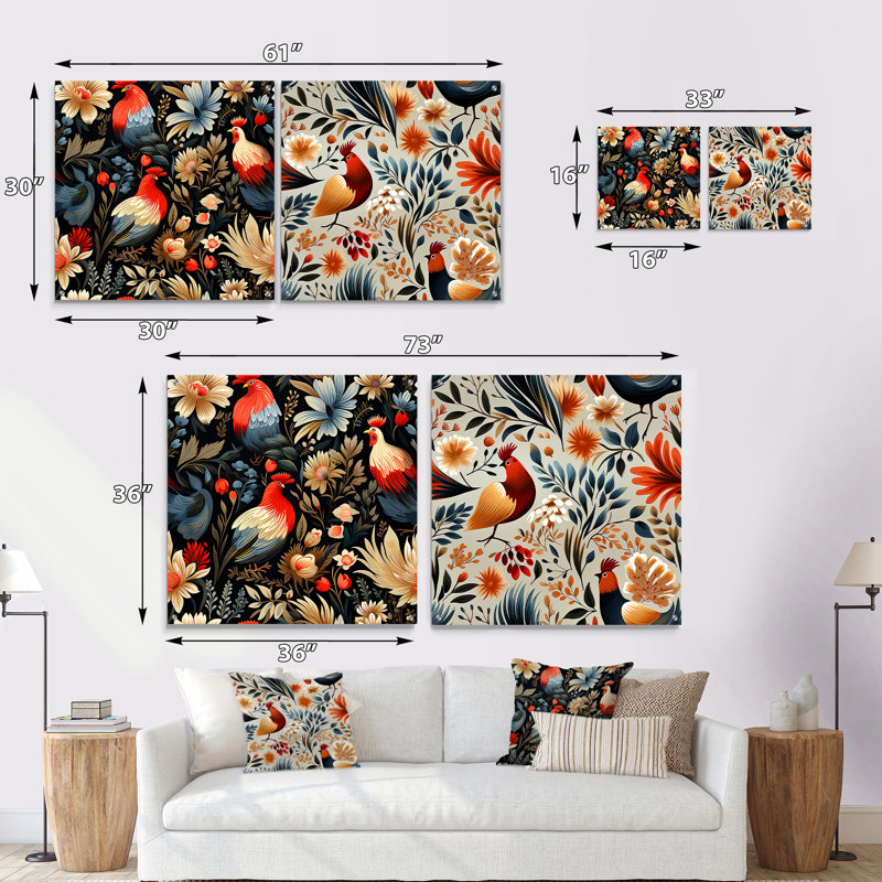 Motif de coq rouge Country Charm, H 36 po x l 73 po