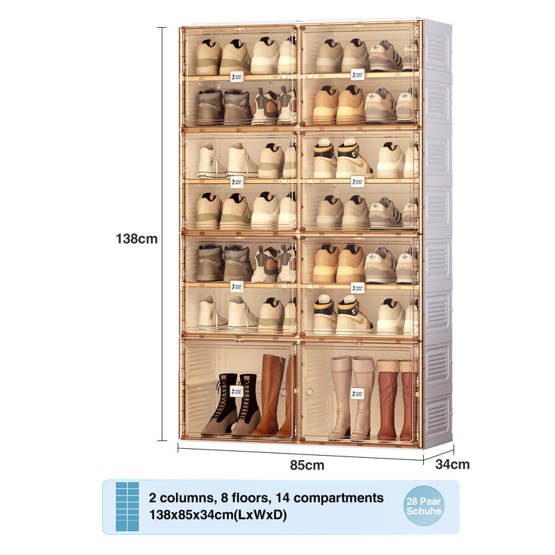 Armoire à chaussures portable, armoire de rangement empilable avec portes et tablettes