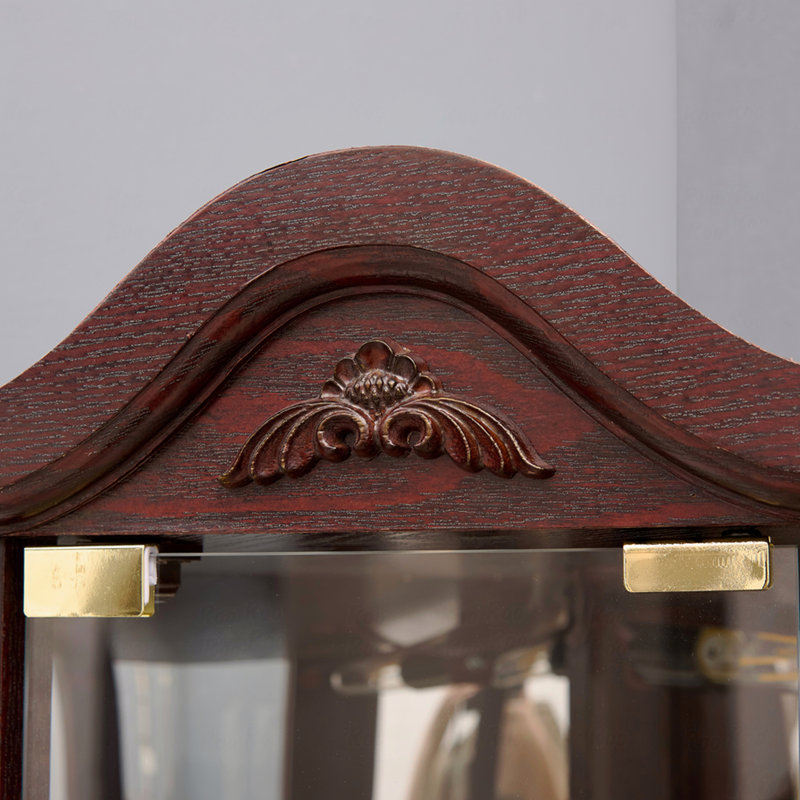 Vitrine, verre, tablettes réglables, coin avec vin de cerisier sculpté, Marron foncé