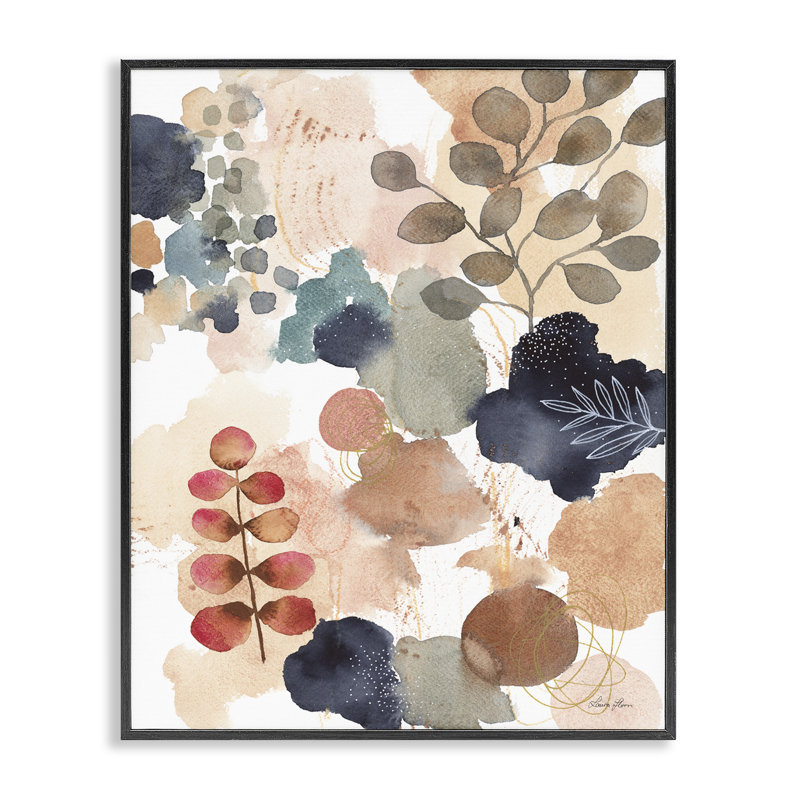 Peinture abstraite de style botanique abstrait, collage boho moderne par Laura Horn - Peinture, Giclée encadrée noir minuit