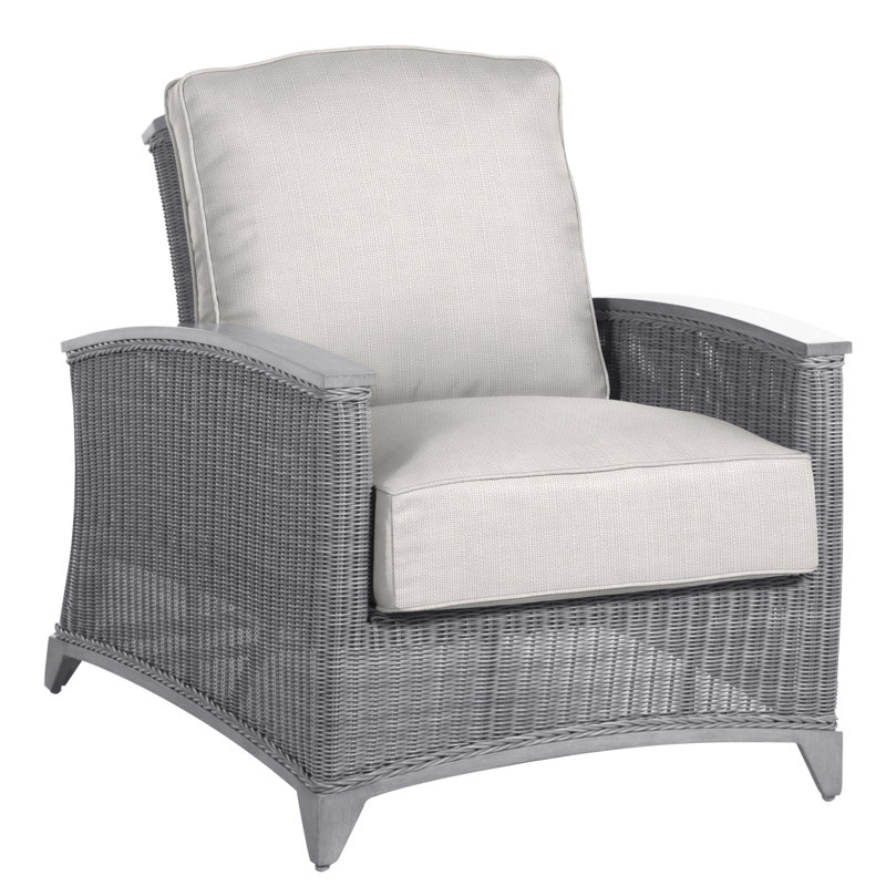 Astoria Patio Chair with Cushions, Welt + Standard Fill, Snow Sunbrella® Linen, Raffia/Oak