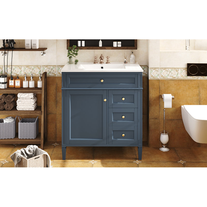 Meuble-lavabo de 30 po avec lavabo supérieur, Bleu