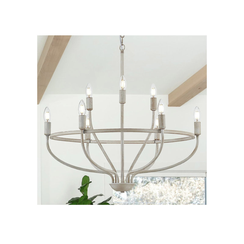 Lustre rond blanc rustique 9 lumières 28,35 po Farmhouse