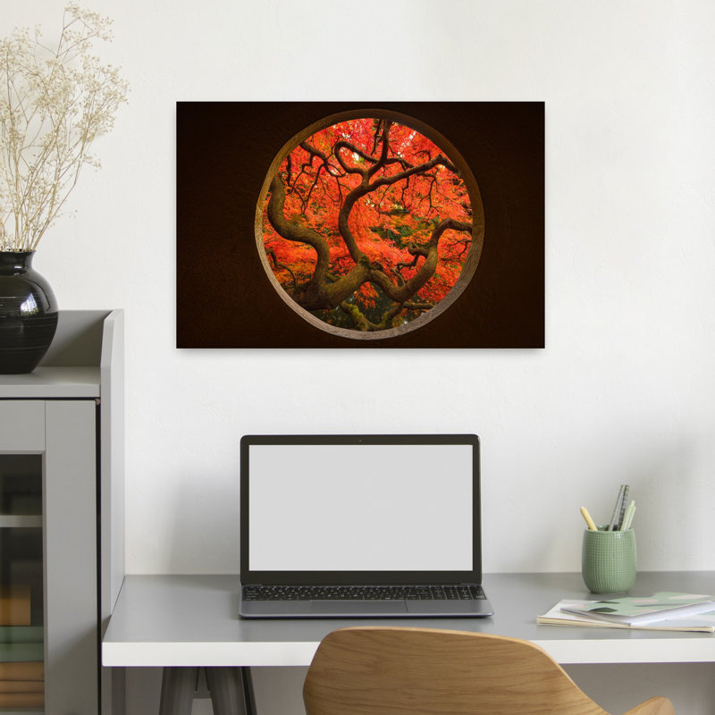 Art contemporain abstrait paysage paisible automne érable serein, H 16 po x l 24 po