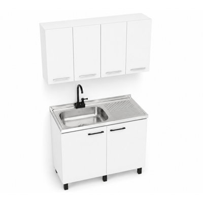 Ensemble meuble sous-évier de cuisine Texas 39,4 po en bois fabriqué, comprenant un meuble haut et un meuble bas, blanc.