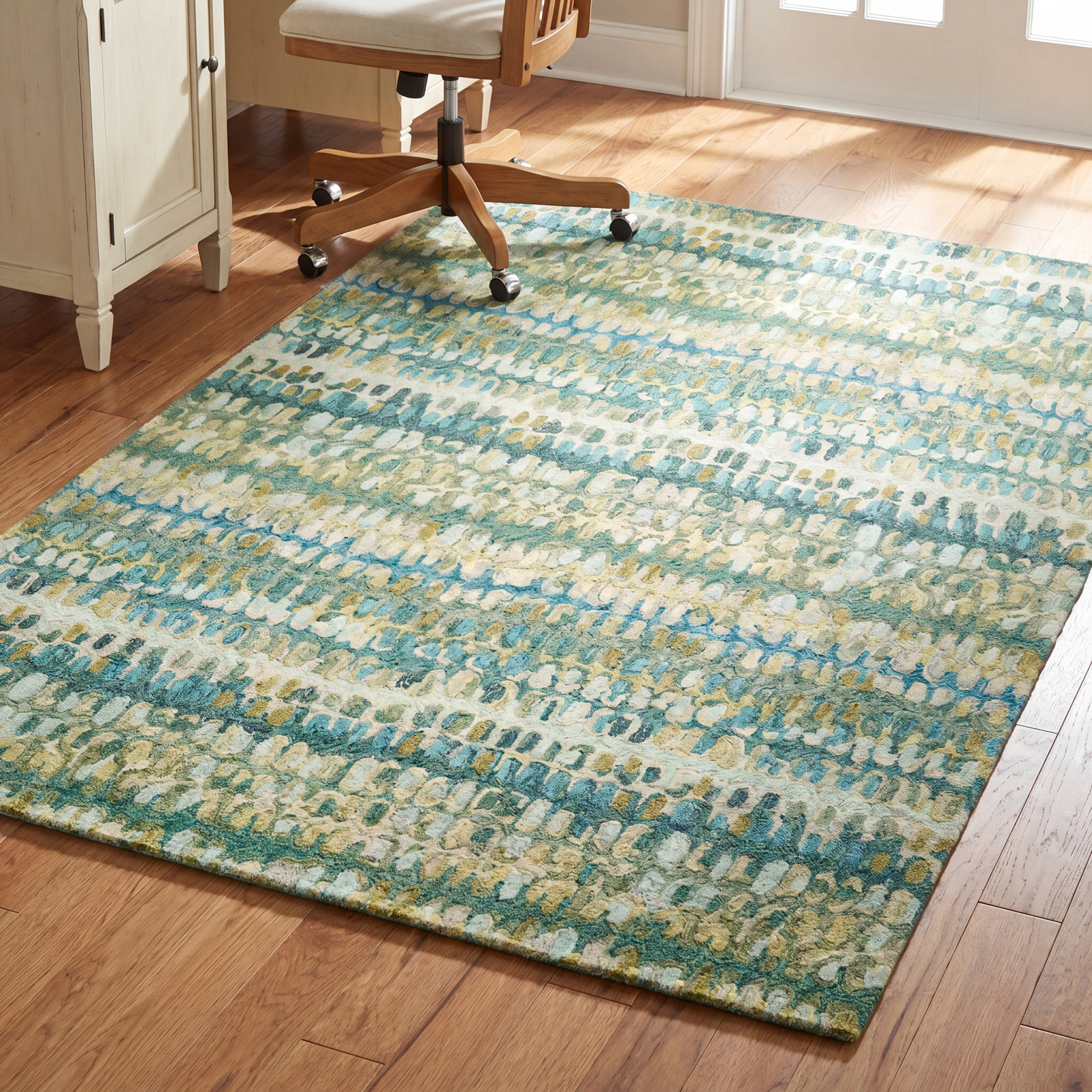 Paint Chip Moss Hand-Hooked Abstract Wool Rug, Rectangle 9'6" x 13'6"