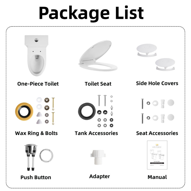 Toilette allongée une pièce Los Flexi, hauteur de chaise ADA de 17 po, chasse double tourbillon 1,0 / 1,28 GPF, siège à fermeture en douceur, installation brute de 12 po
