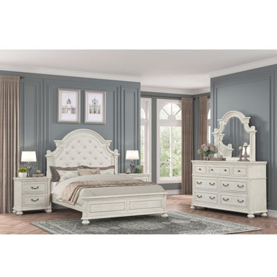 Nilsen French Traditional 5-Piece Bedroom Set, Antique White, Queen