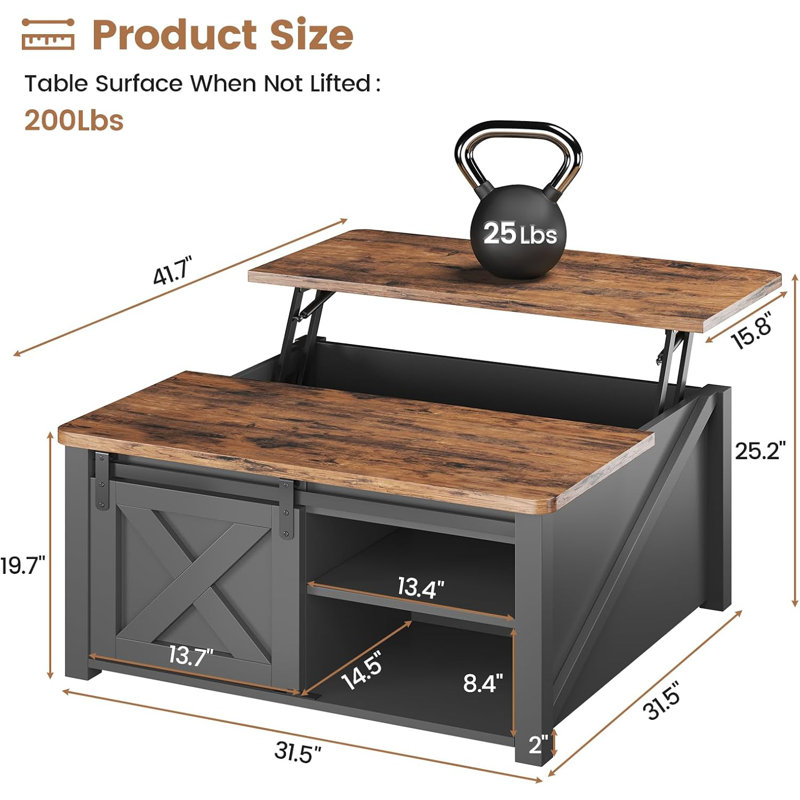 Veronike Coffee Table Lift Top Coffee Table, Black/Rustic Brown