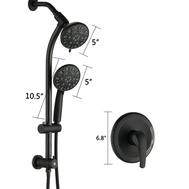 7 Shower System With Drill- Stainless Steel Slide And Matte Black Dual Heads Bar 7 Spray Modes